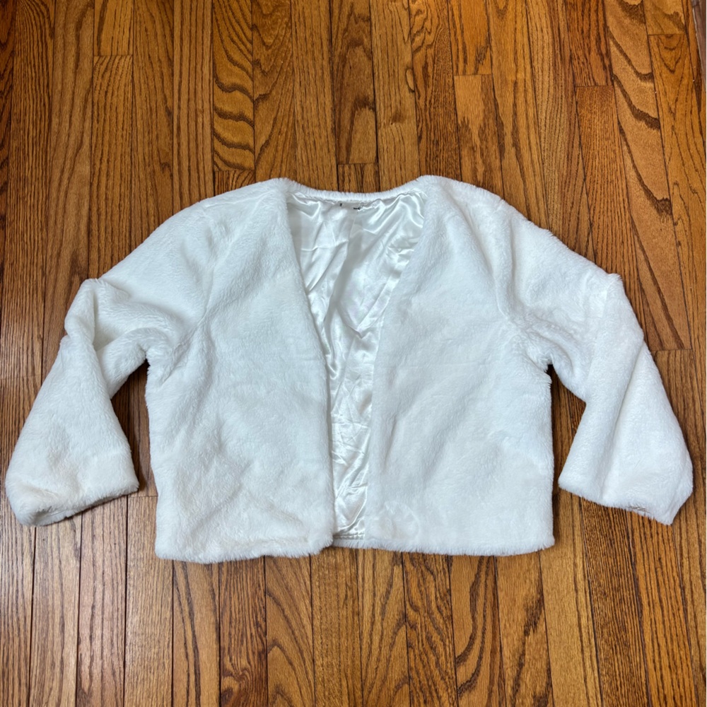 White Faux Fur Jacket JR Size Unknown (likely L/XL)